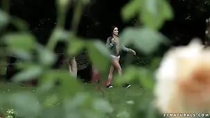 Anita Bellini, a stunning European woman, indulges in outdoor anal pleasure