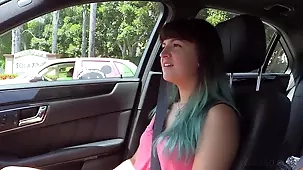 Jasmine, a college girl, gives a blowjob in a parked car