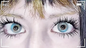 European teen's petite body accentuated by blue contact lenses