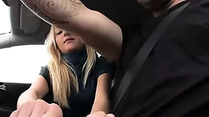 Victoria Puppy, a young blonde, engages in a passionate encounter with an unknown man in a car