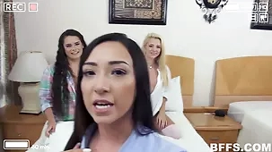 Three American pornstars engage in a hot threesome with a toy